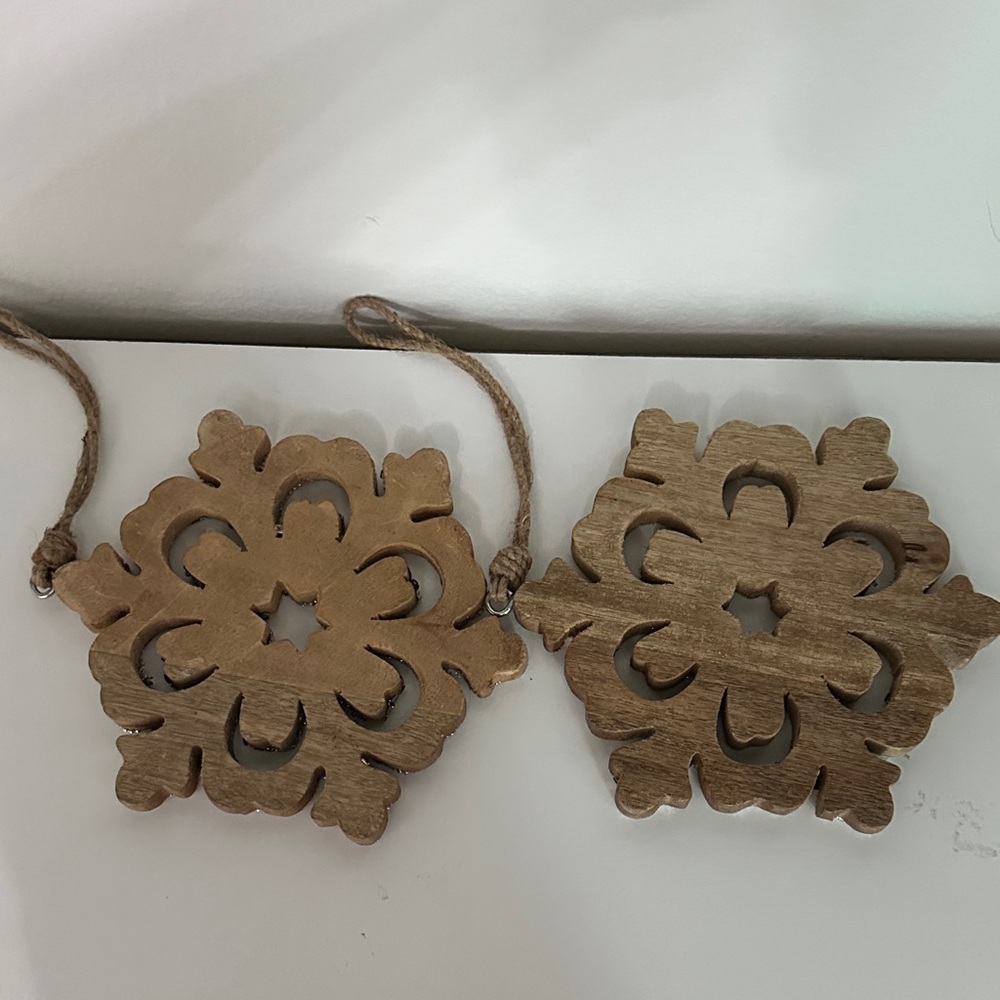 Silver Sequin Snowflake Wooden Ornaments - Picture 2 of 4